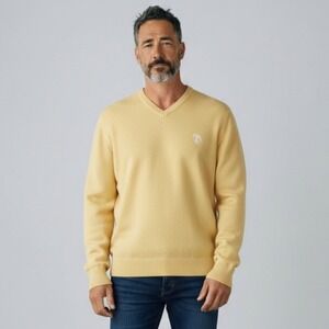 VTG Turnberry Scotland Sweater Men's Large Yellow Pure Wool V Neck Golf Pullover